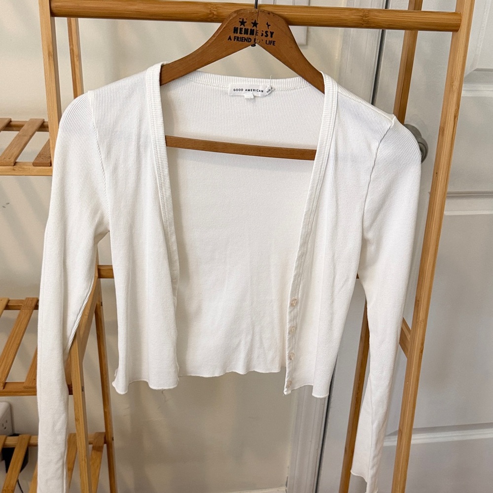 Good American MICRO RIB CARDIGAN WHITE001